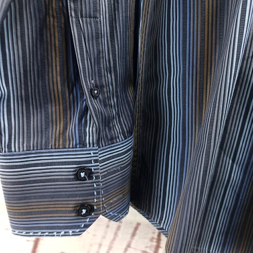 7 Diamonds Multicolor Pinstripe Mens Size M Button Up Cotton Dress Shirt - Picture 3 of 12
